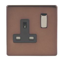 Varilight  13A 1-Gang DP Switched Plug Socket Mocha  with Black Inserts
