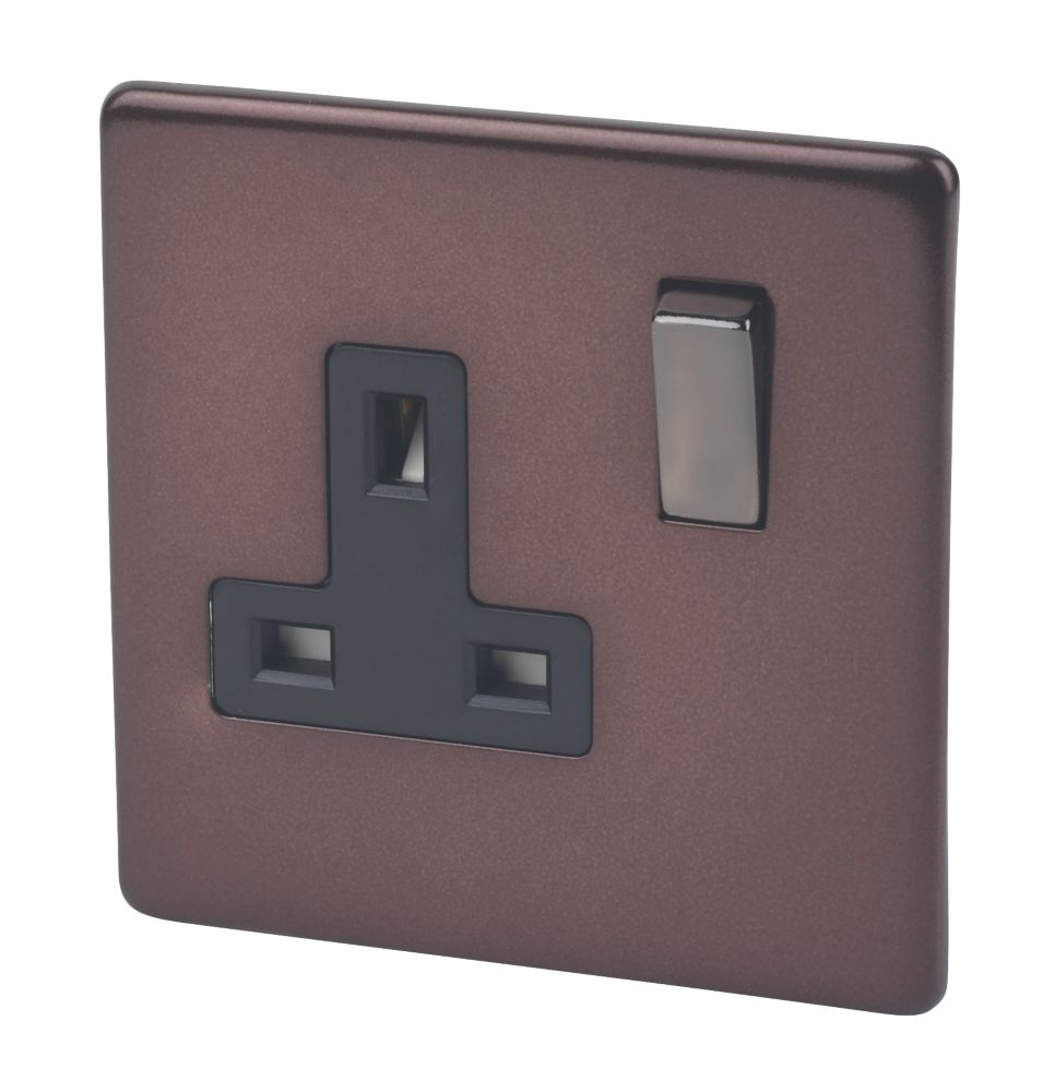 Varilight  13A 1-Gang DP Switched Plug Socket Mocha  with Black Inserts