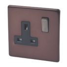 Varilight  13A 1-Gang DP Switched Plug Socket Mocha  with Black Inserts