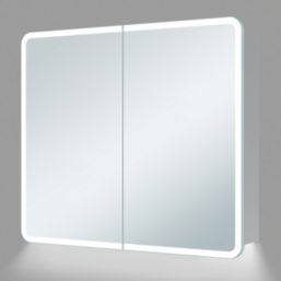 Iowa 2-Door Bathroom Mirror Cabinet With 3300lm LED Light Silver Polished 600mm x 130mm x 700mm