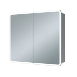 Iowa 2-Door Bathroom Mirror Cabinet With 3300lm LED Light Silver Polished 600mm x 130mm x 700mm