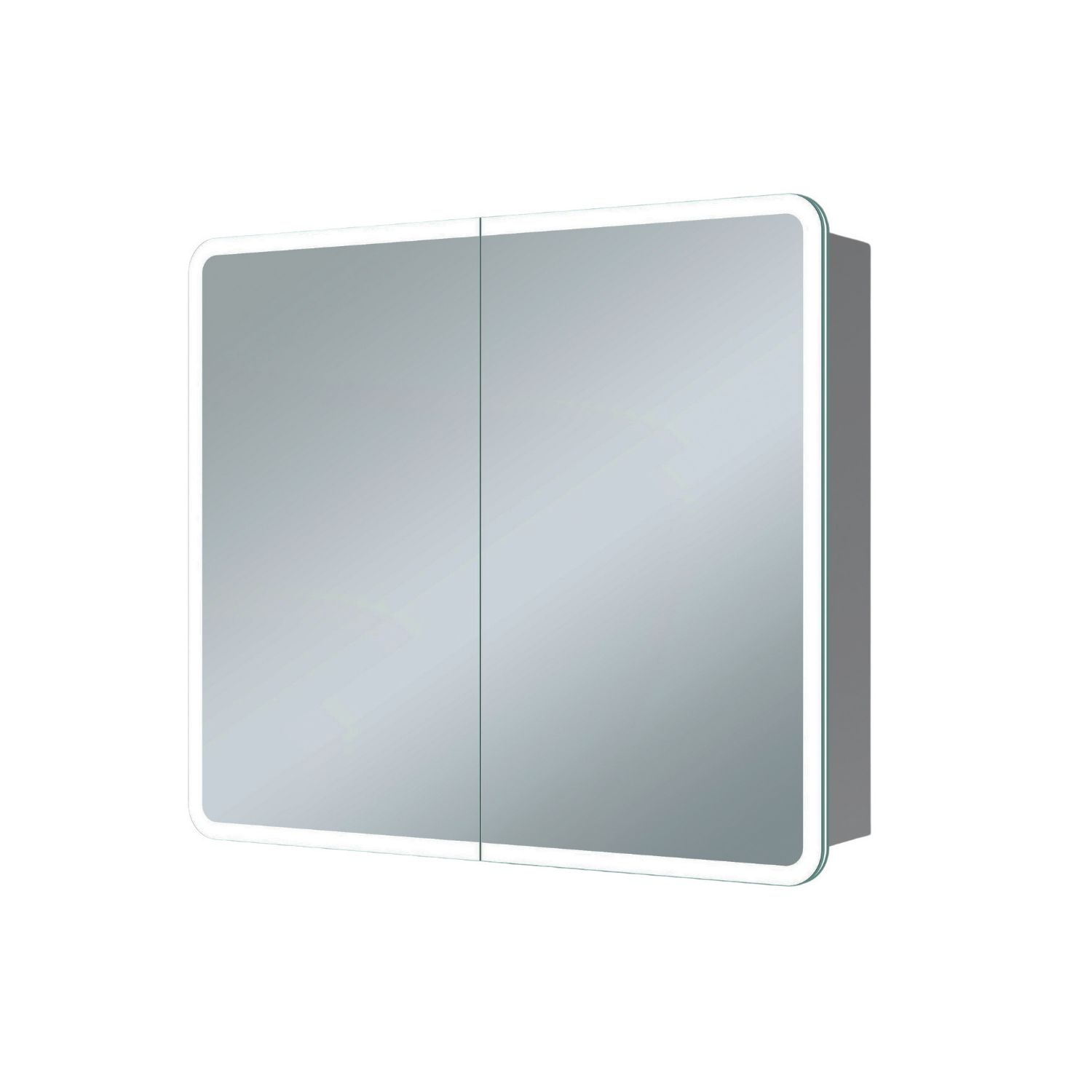 Iowa 2-Door Bathroom Mirror Cabinet With 3300lm LED Light Silver Polished 600mm x 130mm x 700mm (619AN)