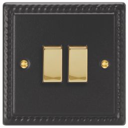 Varilight  10A 2-Gang 2-Way Light Switch  Georgian Black