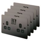 Refurb LAP  13A 2-Gang DP Switched Plug Sockets Black Nickel  with Black Inserts 5 Pack