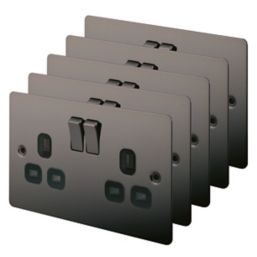 Refurb LAP  13A 2-Gang DP Switched Plug Sockets Black Nickel  with Black Inserts 5 Pack