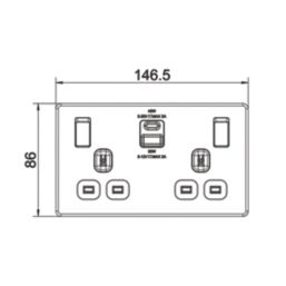 LAP  13A 2-Gang SP Switched Socket + 3A 45W 2-Outlet Type A & C USB Charger Brushed Steel with Grey Inserts