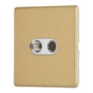 Contactum Lyric 2-Gang Coaxial TV & F-Type Satellite Socket Brushed Brass with White Inserts