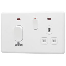 Arlec  45A 2-Gang DP Cooker Switch White with Neon with Colour-Matched Inserts