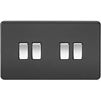 Knightsbridge SF4100MB 10AX 4-Gang 2-Way Light Switch with Chrome Switches  Matt Black
