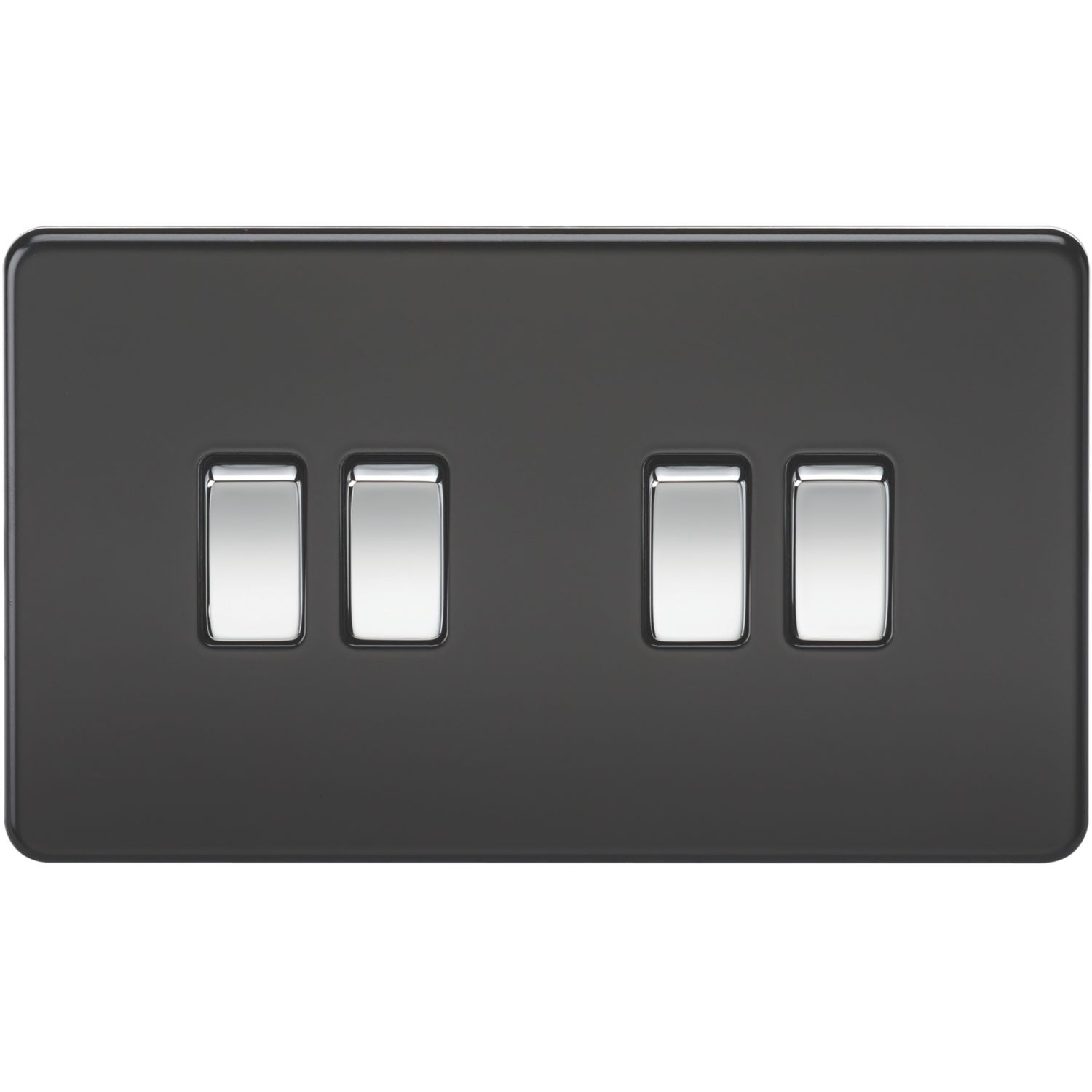 Knightsbridge 10AX 4-Gang 2-Way Light Switch with Chrome Switches Matt Black (619TX)