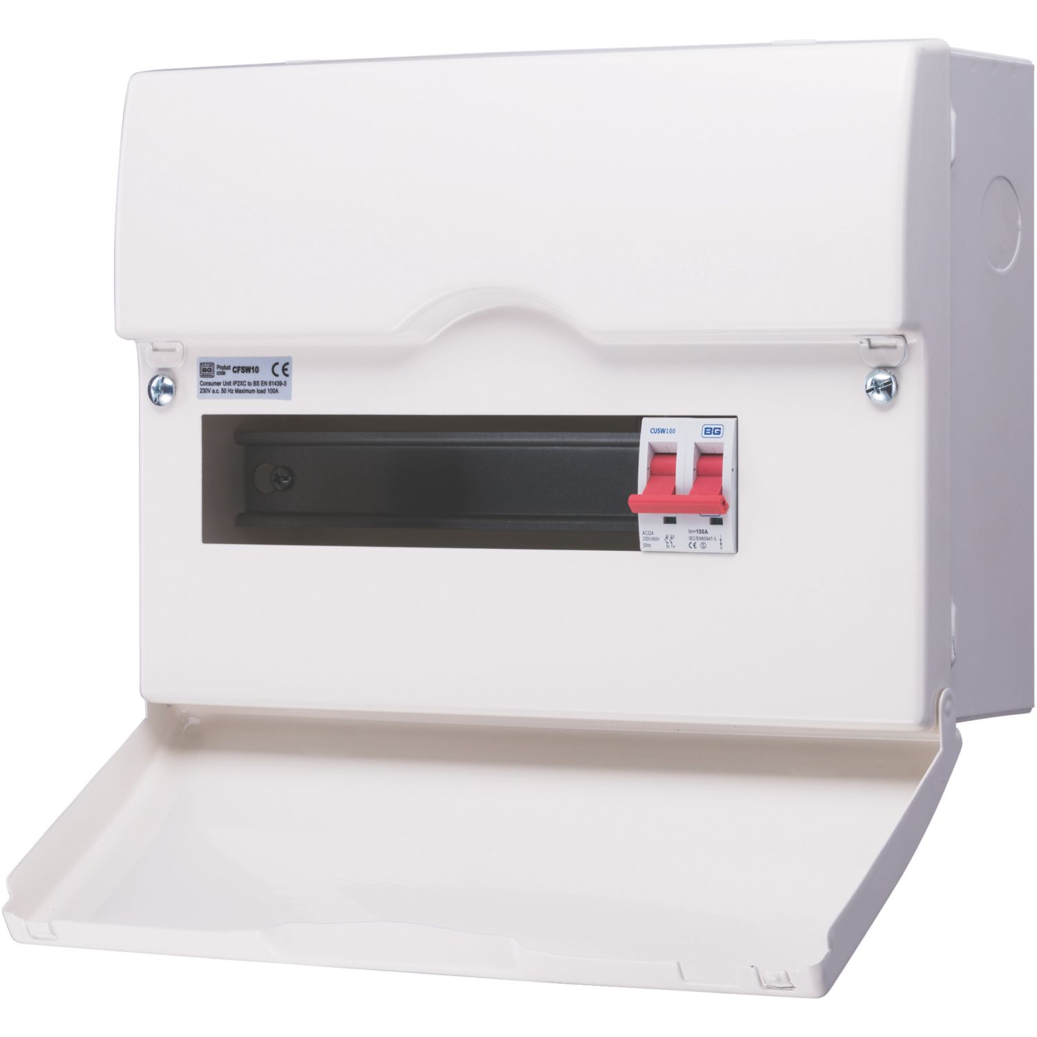 British General CFSW10 12-Module 10-Way Part-Populated Main Switch Consumer Unit (6200X)