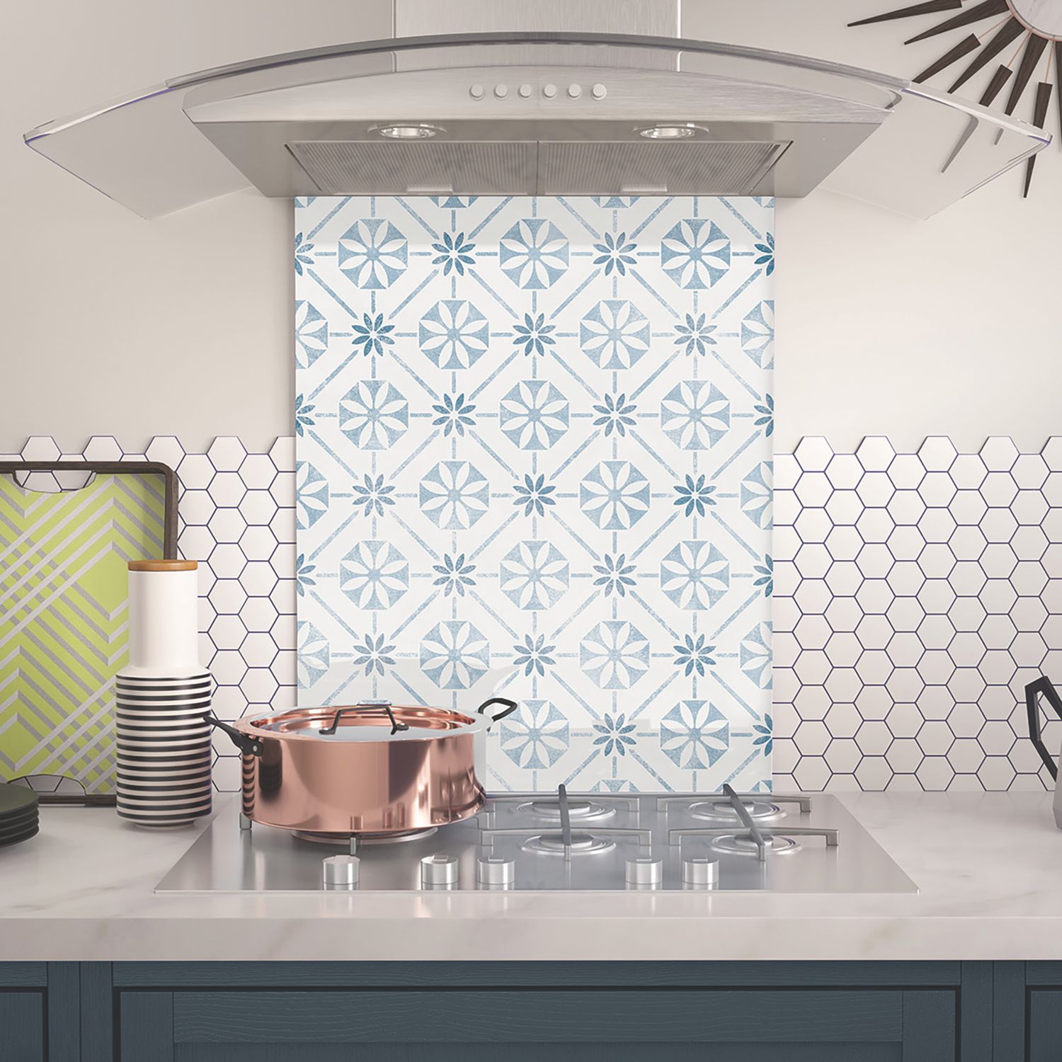 House Beautiful Heritage Blue Kitchen Splashback 900mm x 750mm x 6mm (620JM)