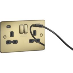 Knightsbridge  13A 2-Gang SP Switched Socket + 4.0A 20W 2-Outlet Type A & C USB Charger Polished Brass with Black Inserts