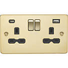 Knightsbridge  13A 2-Gang SP Switched Socket + 4.0A 20W 2-Outlet Type A & C USB Charger Polished Brass with Black Inserts