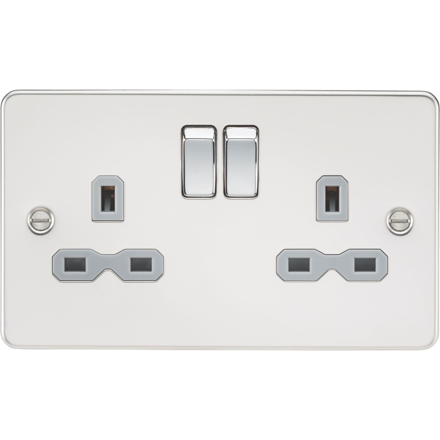 Knightsbridge 13A 2-Gang DP Switched Double Socket Polished Chrome with Colour-Matched Inserts (620TY)
