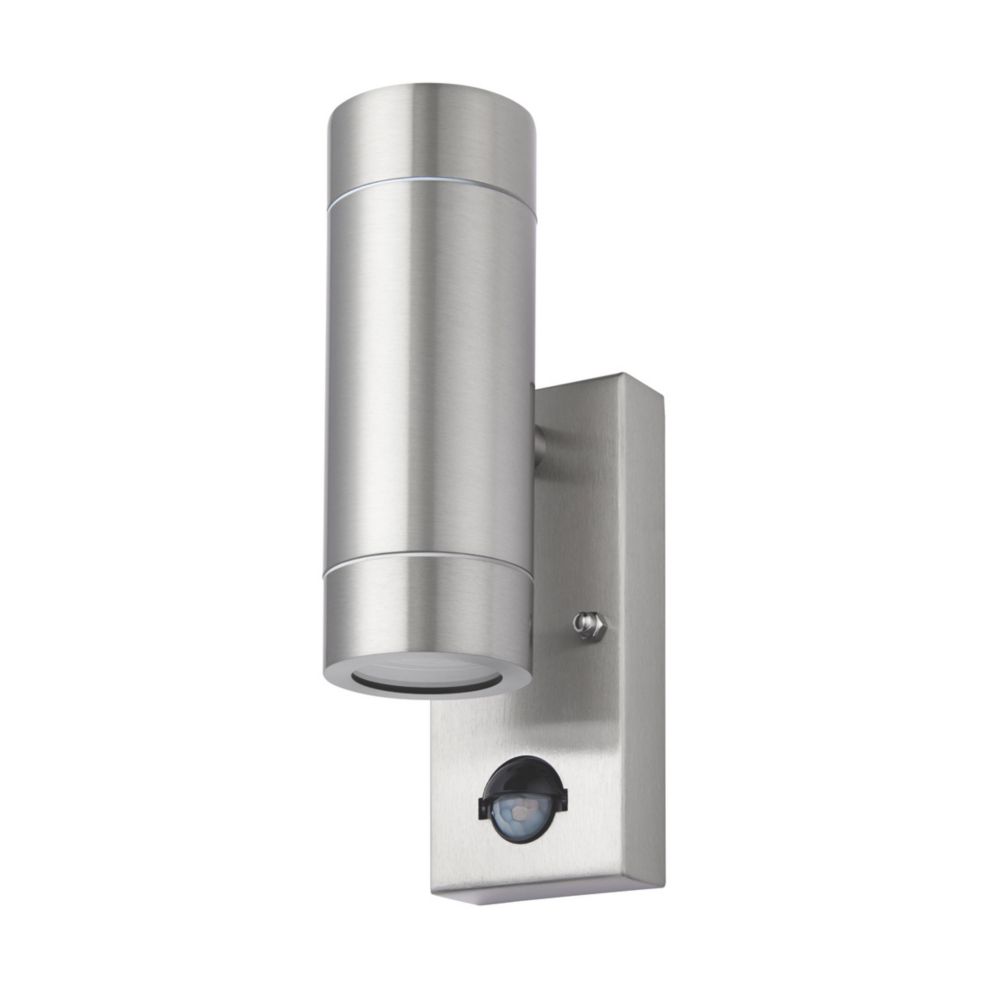 LAP Bronx Up & Down Wall Light With PIR Sensor Stainless Steel - Screwfix