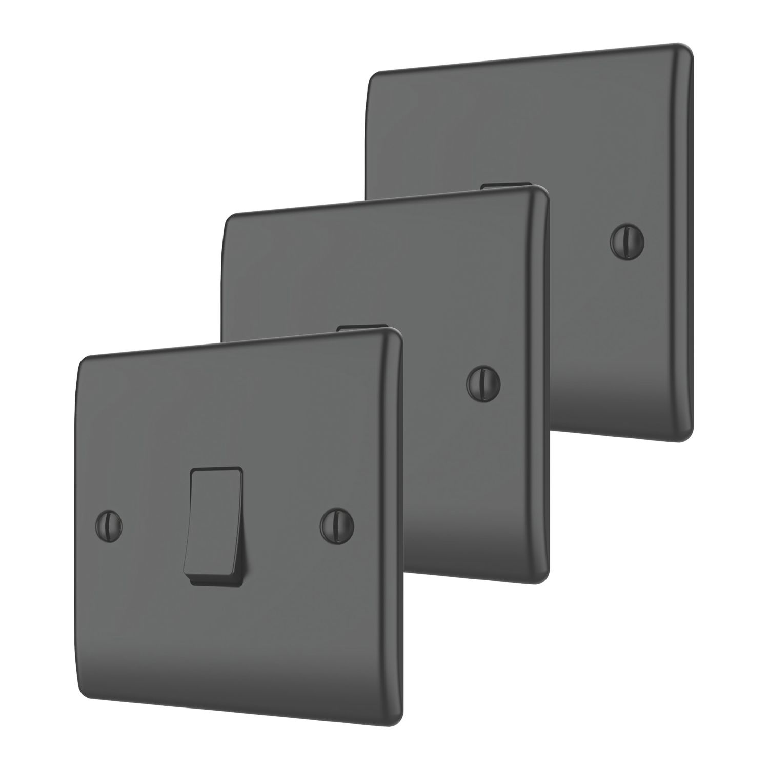 British General Nexus Metal 20A 16AX 1-Gang 2-Way Light Switch Matt Black 3 Pack (621EE)