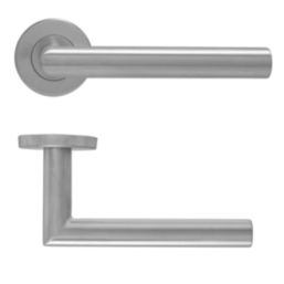 Eclipse Precision Mitred Fire Rated Lever on Rose Door Handle Pair Satin Stainless Steel