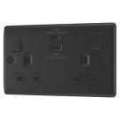 British General Nexus Metal 13A 2-Gang SP Switched Socket + 2.4A 22W 2-Outlet Type A & C USB Charger Matt Black with Black Inserts