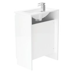 Newland  Double Door Floor Standing Vanity Unit with Basin Gloss White 600mm x 370mm x 840mm