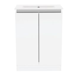Newland  Double Door Floor Standing Vanity Unit with Basin Gloss White 600mm x 370mm x 840mm