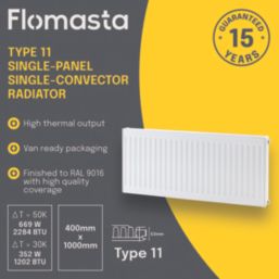 Flomasta 400mm x 1000mm 2284BTU White Type 11 Convector Radiator