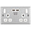 LAP  13A 2-Gang SP Switched Socket + 3.1A 2-Outlet Type A USB Charger Brushed Stainless Steel with White Inserts