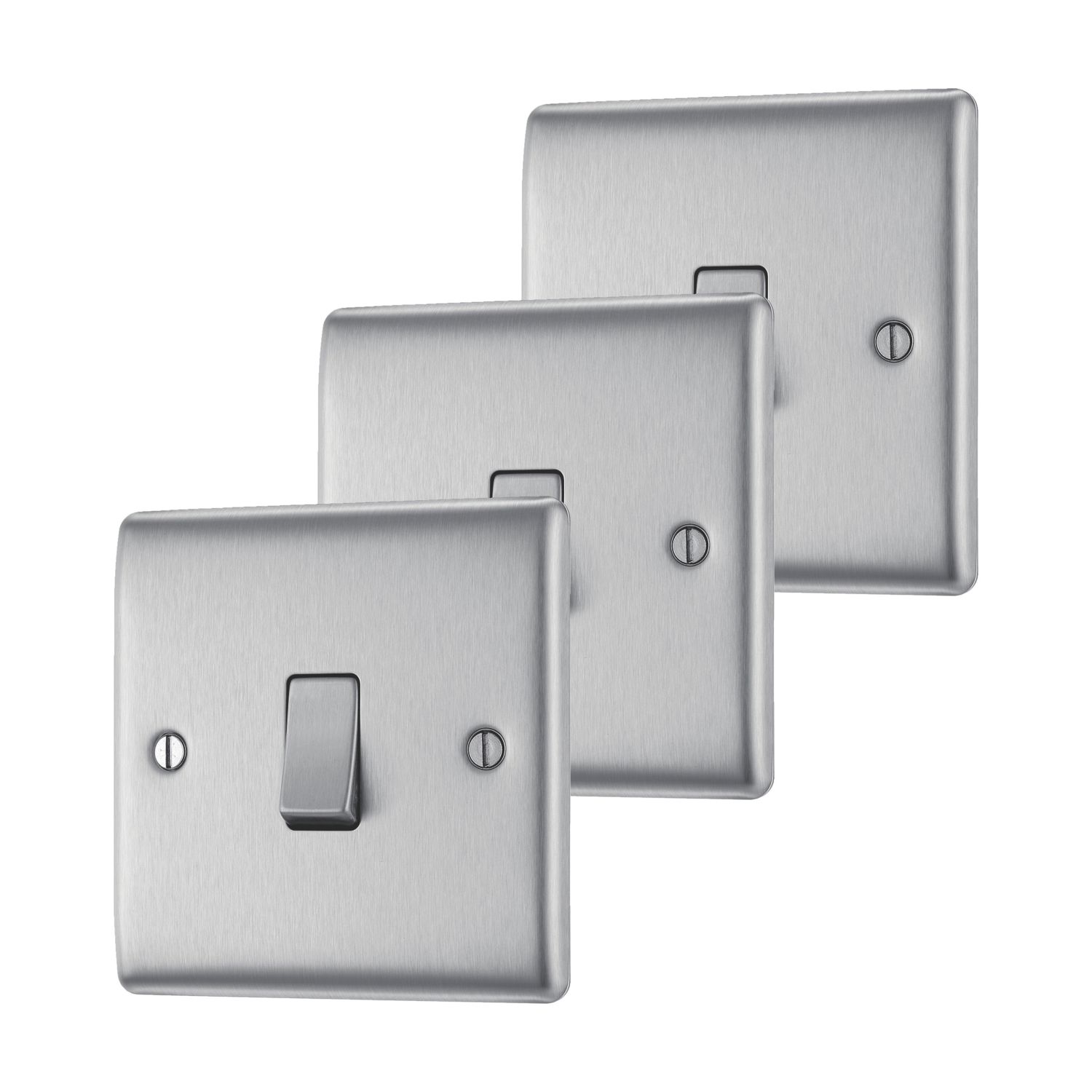 British General Nexus Metal 20A 16AX 1-Gang 2-Way Light Switch Brushed Steel 3 Pack (622EE)