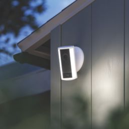 Ring 5CCEA4 White Wireless 4K Outdoor Security Camera with Spotlight & PIR Sensor