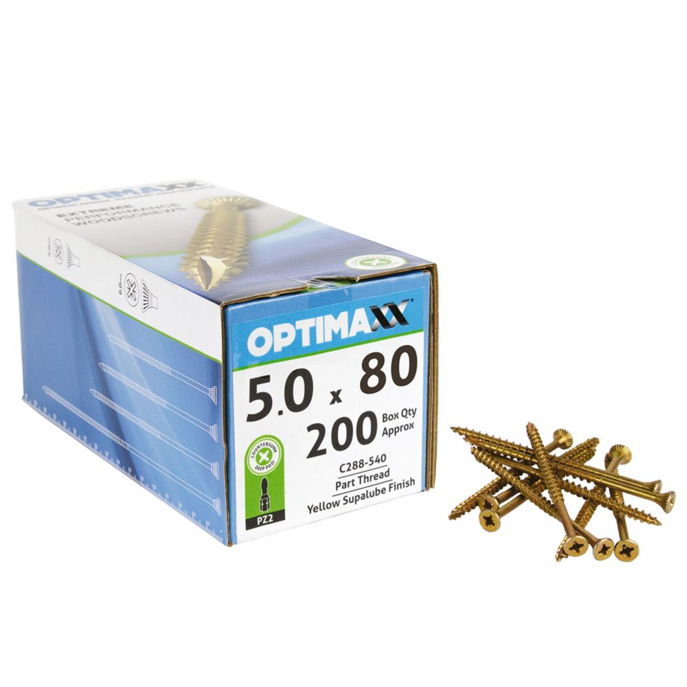 Optimaxx PZ Countersunk Wood Screws 5mm x 80mm 200 Pack - Screwfix