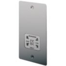 LAP  2-Gang Dual Voltage Shaver Socket 115 / 230V Brushed Stainless Steel with White Inserts