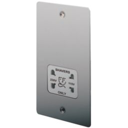 LAP  2-Gang Dual Voltage Shaver Socket 115 / 230V Brushed Stainless Steel with White Inserts