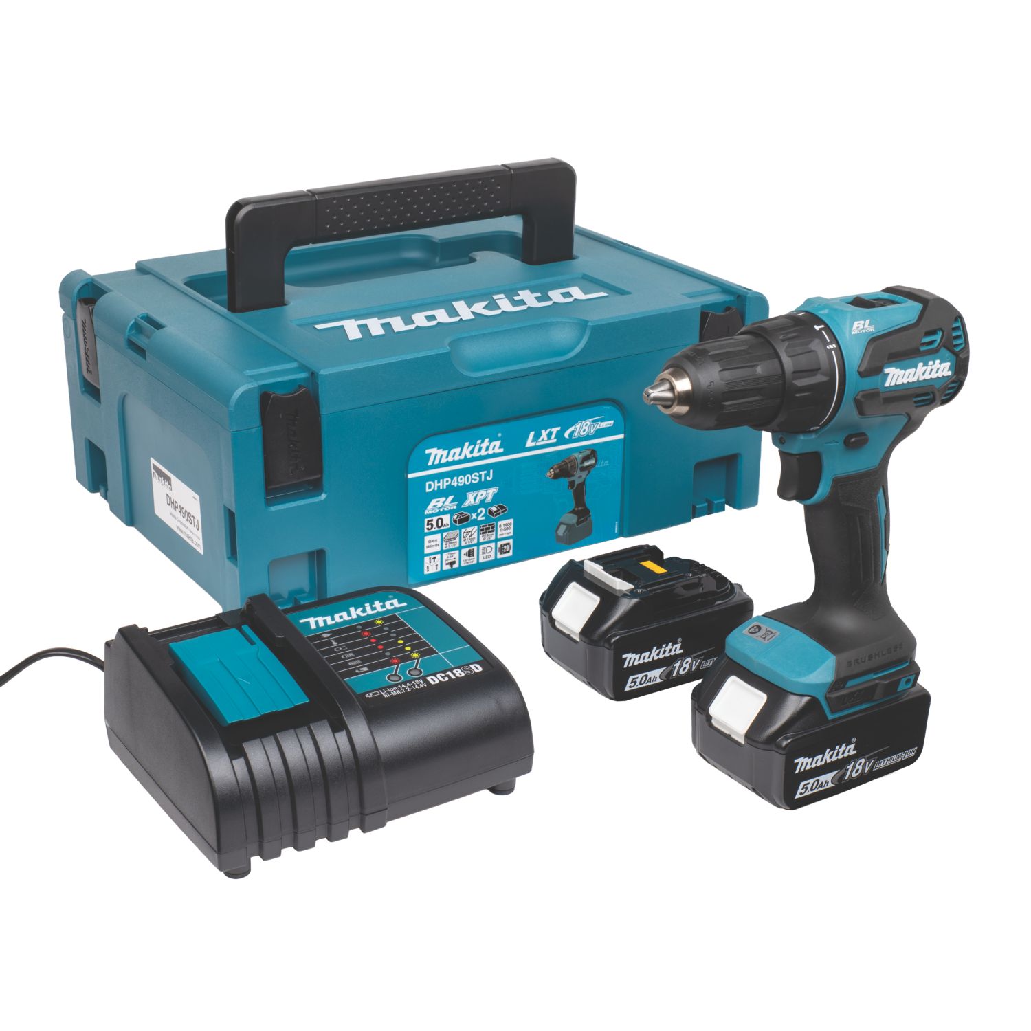 Makita DHP490STJ 18V 2 x 5.0Ah Li-Ion LXT Brushless Cordless Combi Drill (623AC)