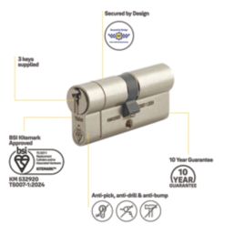 Yale Fire Rated 1 Star 6-Pin Euro Cylinder 40-40 (80mm) Satin Nickel