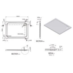 Essentials Rome Rectangular Shower Tray Gloss 1200mm x 900mm x 45mm