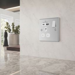 LAP  13A 1-Gang SP Switched Socket + 3A 18W 2-Outlet Type A & C USB Charger Brushed Steel with Black Inserts