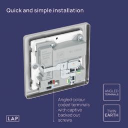 LAP  13A 1-Gang SP Switched Socket + 3A 18W 2-Outlet Type A & C USB Charger Brushed Steel with Black Inserts