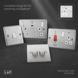 LAP  13A 1-Gang SP Switched Socket + 3A 18W 2-Outlet Type A & C USB Charger Brushed Steel with Black Inserts