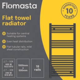 Flomasta 1000mm x 500mm 1522BTU Black Flat  Towel Radiator