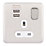 Schneider Electric Lisse Deco 13A 1-Gang SP Switched Socket + 2.1A 2-Outlet Type A USB Charger Brushed Stainless Steel with White Inserts