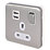 Schneider Electric Lisse Deco 13A 1-Gang SP Switched Socket + 2.1A 2-Outlet Type A USB Charger Brushed Stainless Steel with White Inserts