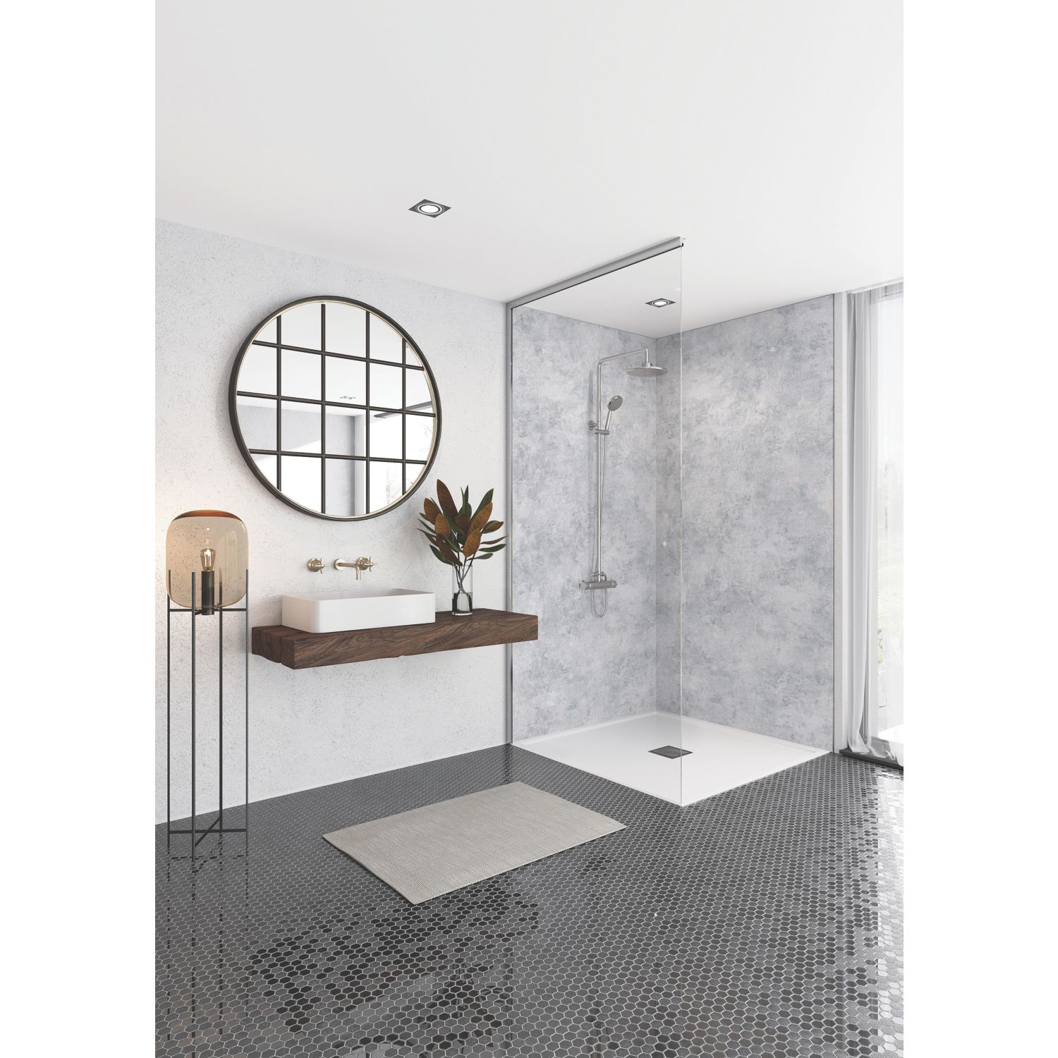 Splashwall Caliza Postformed Bathroom Wall Panel Matt Grey 2420mm x 1200mm x 10mm (624KU)