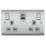 British General Nexus Metal 13A 2-Gang SP Switched Socket + 2.4A 22W 2-Outlet Type A & C USB Charger Brushed Steel with Grey Inserts