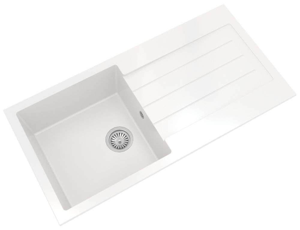 1.5 Bowl Plastic & Resin Kitchen Sink & Drainer White Reversible 1000mm x  500mm - Screwfix