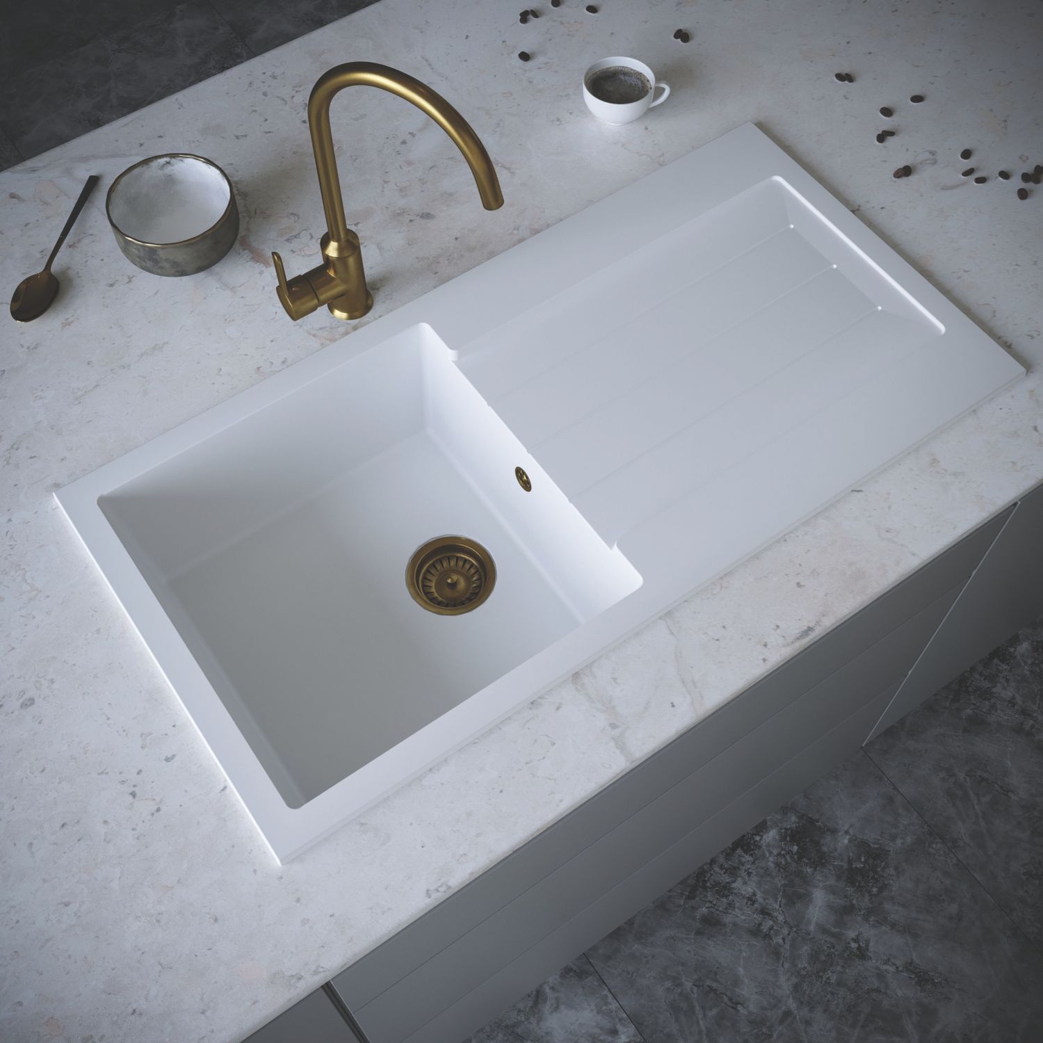 ETAL Comite 1 Bowl Composite Kitchen Sink White Reversible 1000mm x 500mm (624RG)