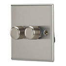 Contactum iConic 2-Gang 2-Way LED Dimmer Switch  Brushed Steel