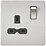 Knightsbridge  13A 1-Gang DP Switched Single Socket Brushed Chrome  with Black Inserts