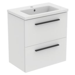 Ideal Standard i.life S Wall Hung Vanity Unit with Black Handles & Basin Matt White 600mm x 375mm x 665mm