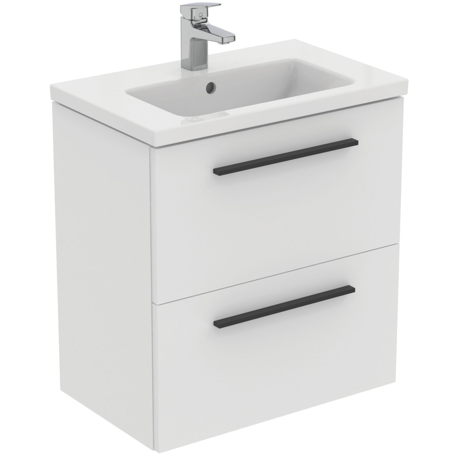 Ideal Standard i.life S Wall Hung Vanity Unit with Black Handles & Basin Matt White 600mm x 375mm x 665mm (625HM)