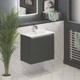 Newland  Double Door Wall-Mounted Vanity Unit with Basin Matt Midnight Mist 600mm x 370mm x 540mm